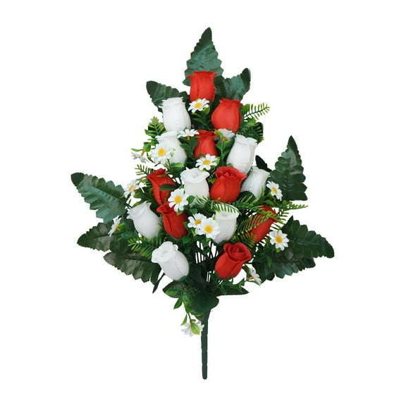 Nanoei Realistic Memorial Rose Flowers with Vase, Artificial Cemetery Decor, Fade-Proof Spring-Summer, 28 Inch 2 Bouquets for Grave Decoration
