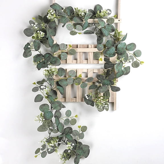 Nanoei Silver Leaves Boxwood Garland, 6.56Ft Artificial Greenery Vines with White Buds for Spring Summer Wedding Table Home Mantle Decor Green*2