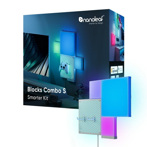 Nanoleaf Blocks Combo S Smarter Kit, Indoor RGBW Wifi Wall Light Panels, 5pk