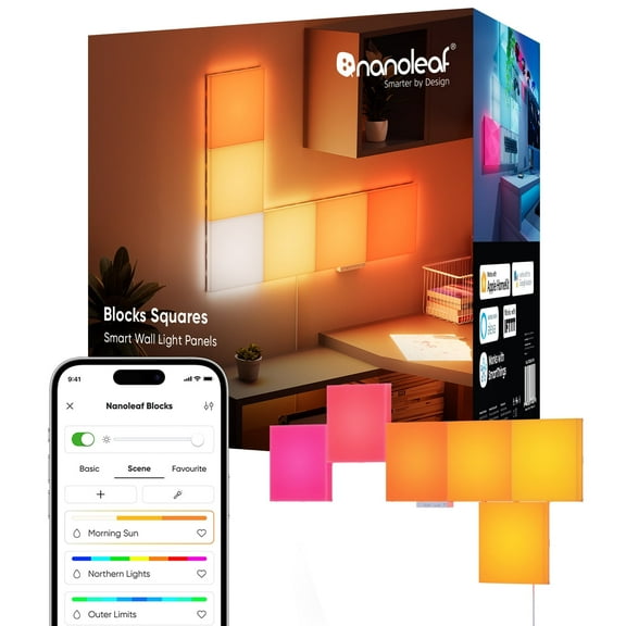 Nanoleaf Blocks Squares Smarter Kit (6pk) Smart RGBW LED Wall Light Panels Modern Modular Home Dcor