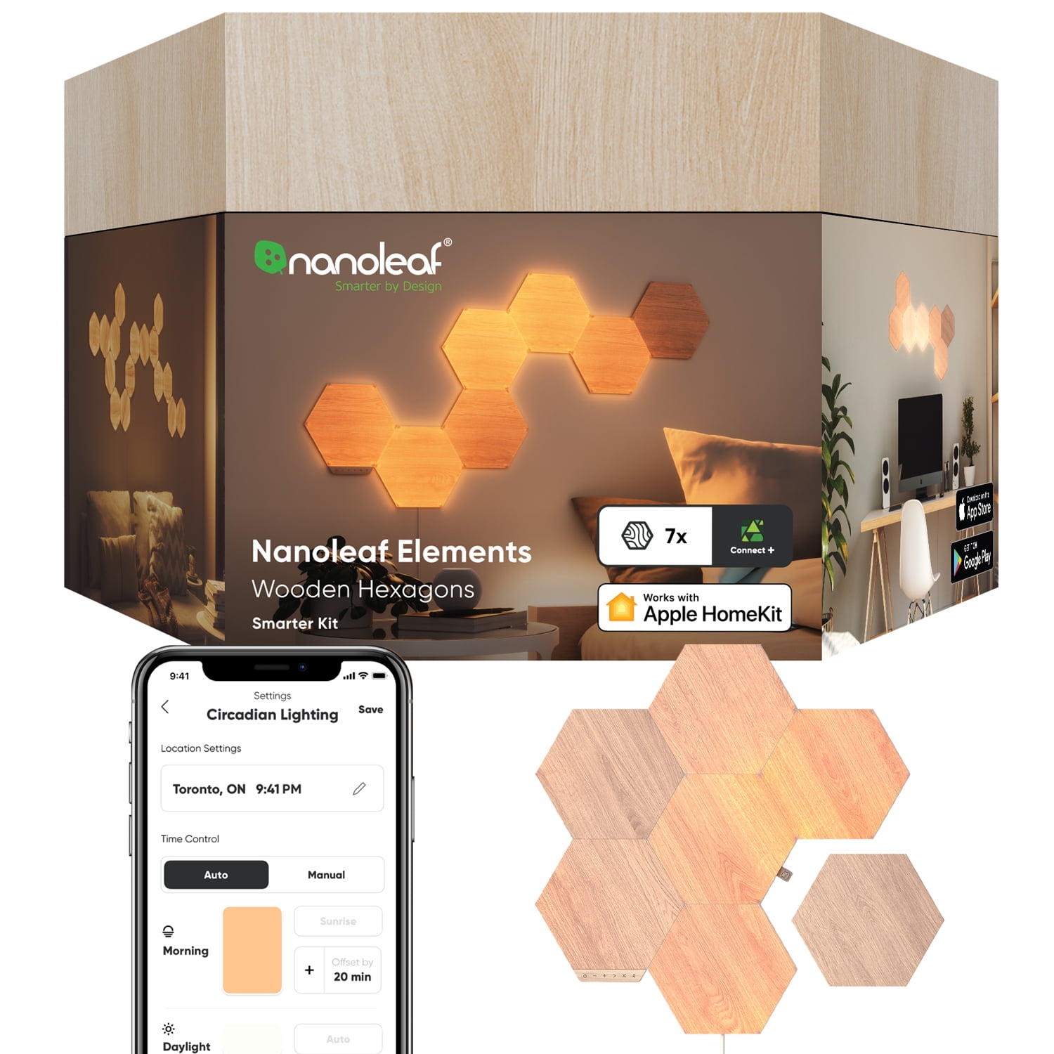 Nanoleaf 7 Panels Adjustable White Hexagon Modular LED Wall Lights