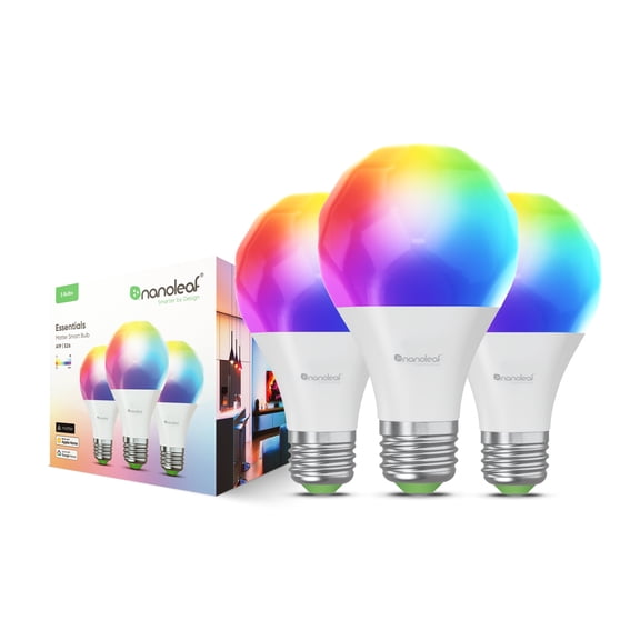 Nanoleaf Essentials Matter A19 Smart Bulb - Thread & Matter-Enabled Smart LED Light Bulb - White and Color- 3PK