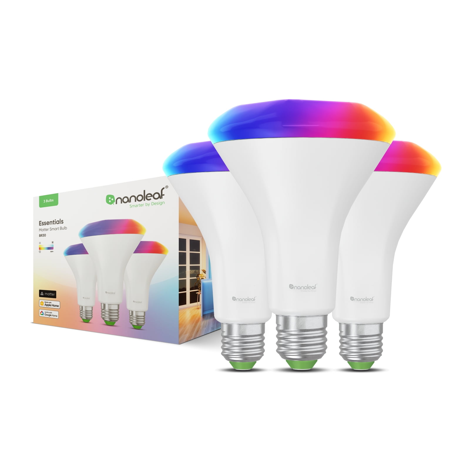 Nanoleaf Essentials Matter BR30 Smart Bulb - Thread & Matter-Enabled Smart LED Light Bulb - White and Color - 3PK