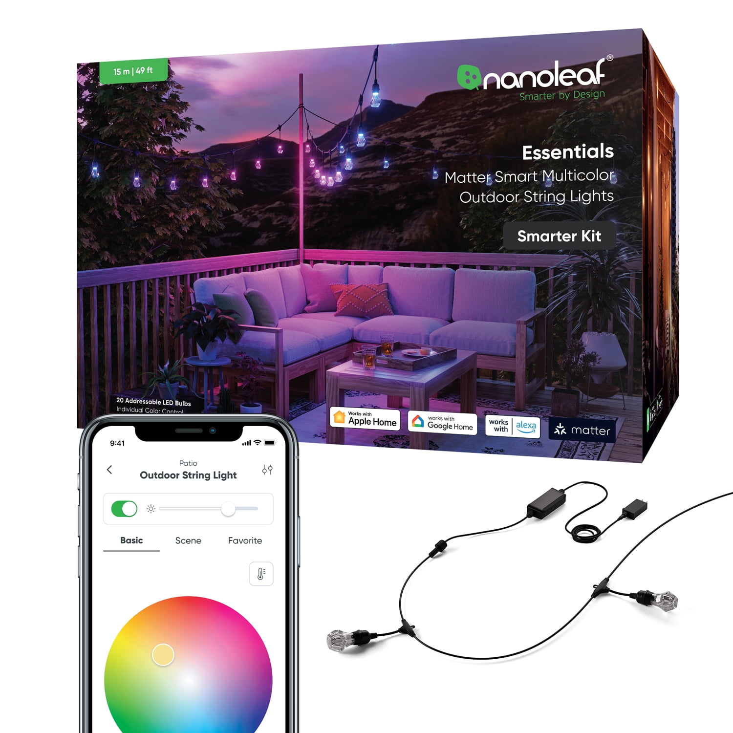 Walmart discounts of Nanoleaf Essentials Matter Smart Multicolor Outdoor String Lights Smarter Kit 15m (49ft)
