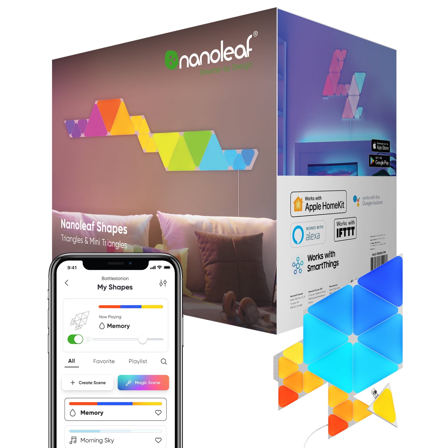 Nanoleaf Shapes Triangles & Mini Triangles Smarter Kit - LED Wall Light ...