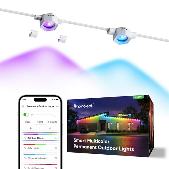 Nanoleaf 50ft Matter Smart Multicolor Permanent Outdoor Lights Smarter Kit with Side Clips – Plug-in RGBICW Addressable LED Pucks, Cuttable & Extendable