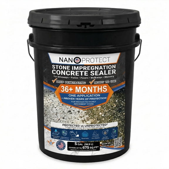 Nanoprotect Concrete & Stone Sealer Indoor & Outdoor | Long-Term Protection Against Water, Stain & Dirt | For Driveway, Patio, Pavers And Any Absorbent Stone | 5 Gal up to 1200 sq ft