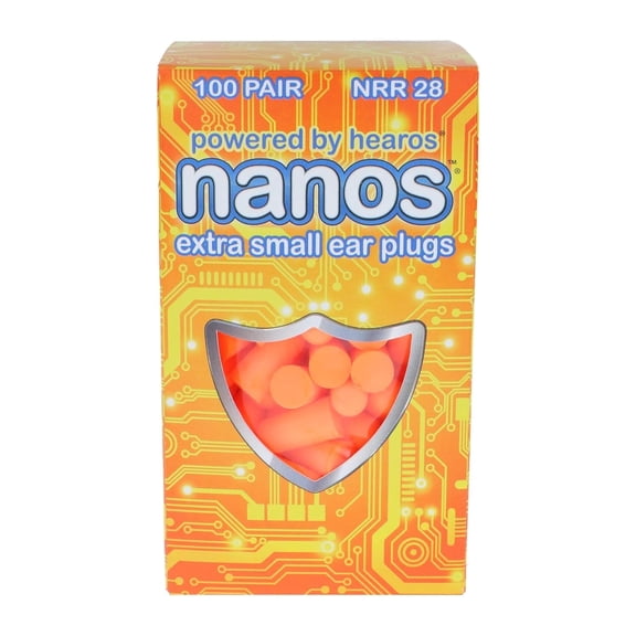 HEAROS Nanos Ear Plugs, Extra Small Foam Ear Plugs for Kids with Case, NRR 28, Orange, 100 pairs