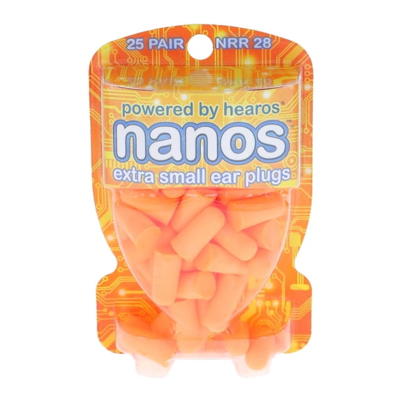 HEAROS Nanos Ear Plugs, Extra Small Foam Ear Plugs for Kids with Case, NRR 28, Orange, 25 pairs