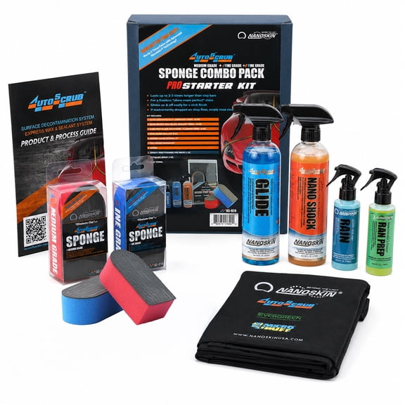 Nanoskin AUTOSCRUB Surface Prep Sponge - Combo Pack Pro Kit - Clay Bar Replacement Tool to Remove Embedded Contaminants Before Wax & Coating | Safe for Painted Surface, Glass, Plastic, Metal & More