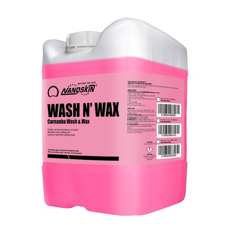 Nanoskin WASH N' WAX Wash & Wax with Carnauba 5 Gallons - Car Wash and Car Wax Cleans & Shines in One Step | Works with Foam Cannon, Foam Gun, Bucket Washes, Pressure Washer | Carnauba Wax Protection