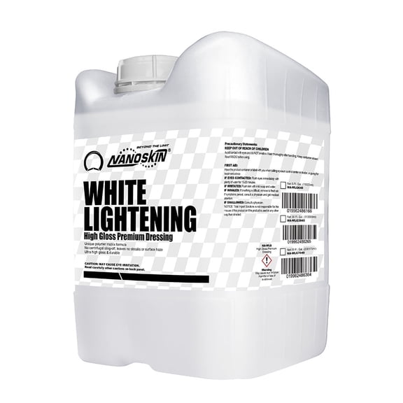 Nanoskin WHITE LIGHTENING Premium Dressing 5 Gallons – Universal Thick Wipe-On Dressing for Car Detailing | Works on Tire, Vinyl, Rubber, Plastic & Trim | For Cars, Trucks, Motorcycles, RVs & More