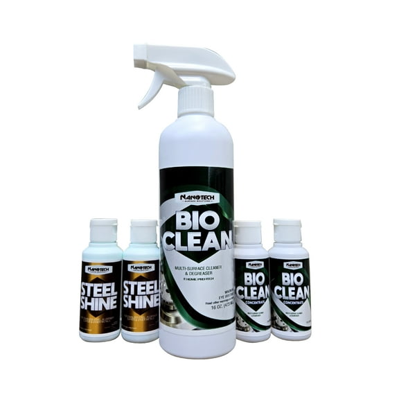 Nanotech Solutions Multi-Surface Cleaning Kit- Includes All Natural, Biodegradable Cleaner & Degreaser Concentrate, Stainless Steel Deep Cleaner, Polish, Rejuvenator, and Sprayer (2 Oz.)