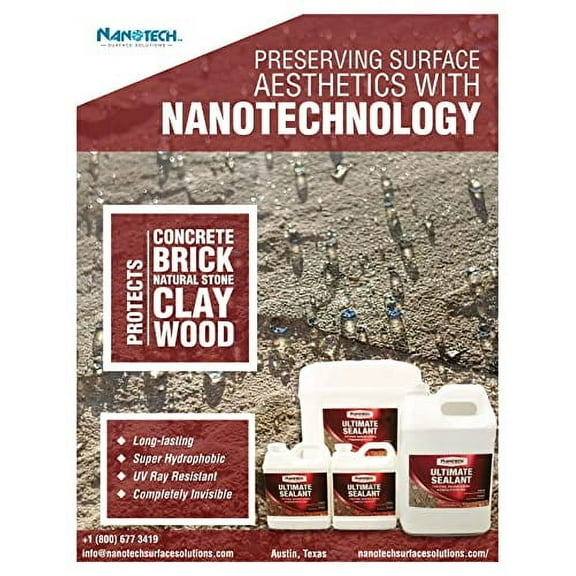Nanotech Surface Solutions Ultimate Sealant - Water Repellent Invisible Penetrative Coating for Concrete, Masonry, Clay, Limestone, Sandstone, Cantera, SiO2 Water Based Fast Curing