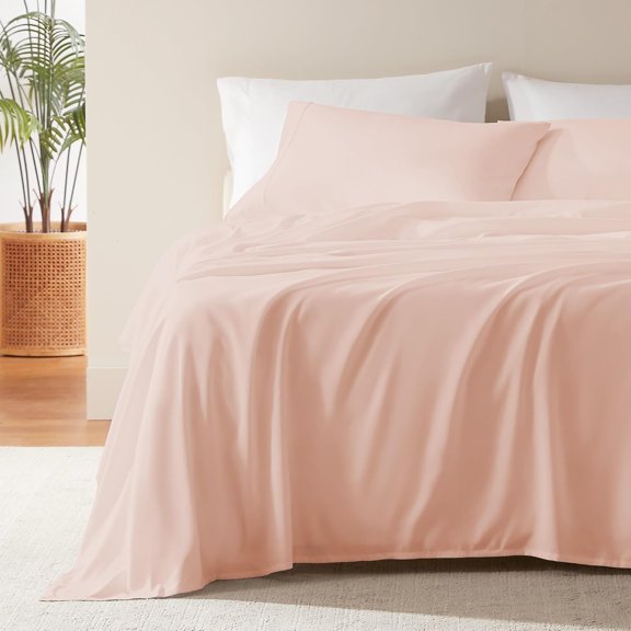 Nanotex Super Soft Cooling Queen Bed Sheets Set for Kids 3 Piece - Easy Care Fitted Flat Sheet & Pillowcase Sets - Wrinkle Free,Fade Resistant,Deep Pocket 16",Rose Pink,Queen
