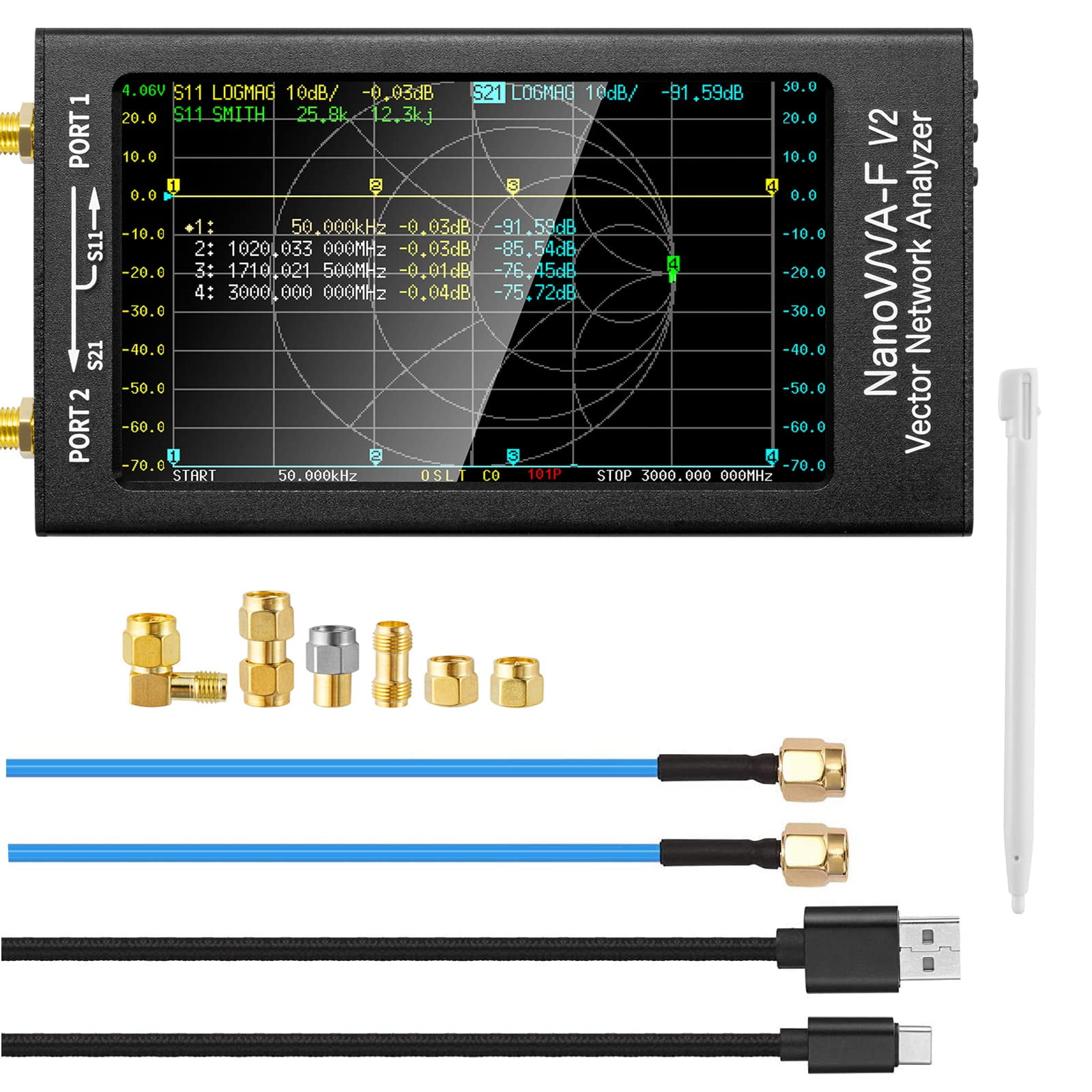 Nanovna F V2 50KHz-3GHz Vector Network Analyzer Antenna Analyzer HF Vhf Uhf Vna 4.3 inchTouch Screen