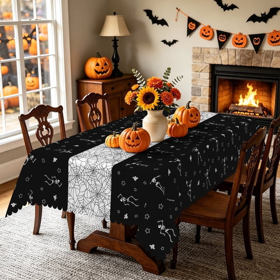 Nanqianyi 52x70 Inch Halloween Skeleton Tablecloth,Waterproof Stain Resistant Polyester Table Cover Decor