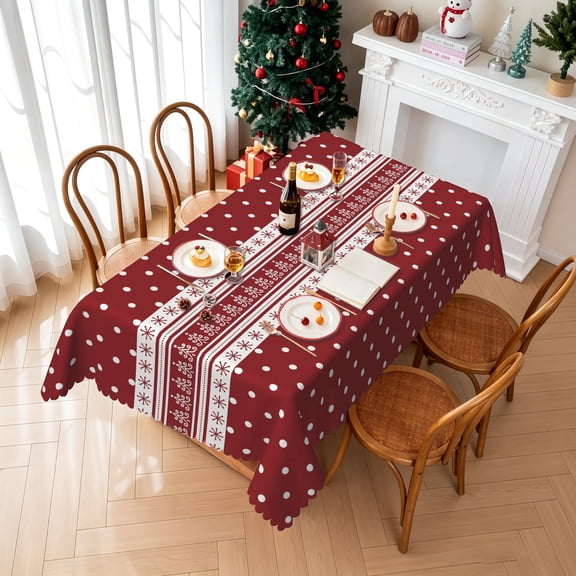 Nanqianyi 52x70 Inch Polka Dot Christmas Tablecloth,Waterproof Stain Resistant Polyester Table Cover for Winter Daily Holiday Use