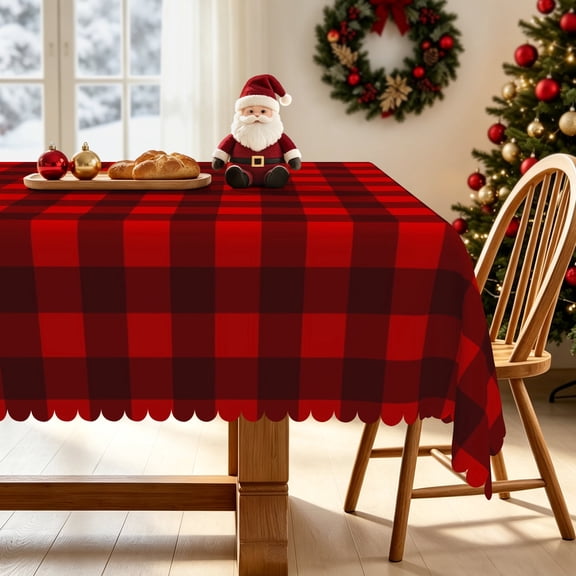 Nanqianyi 52x70 Inch Rectangle Waterproof Tablecloth,Red Buffalo Check,Christmas Indoor Outdoor Party Table Decor