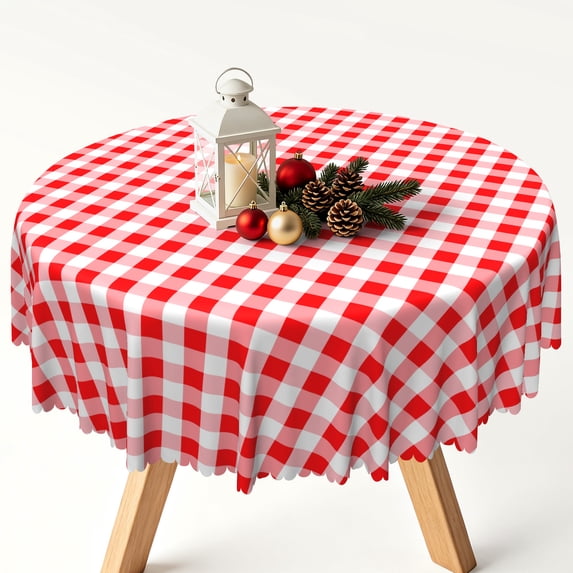 Nanqianyi 60" Round Red White Check Tablecloth,Farmhouse Style Table Cover for Christmas Gathering