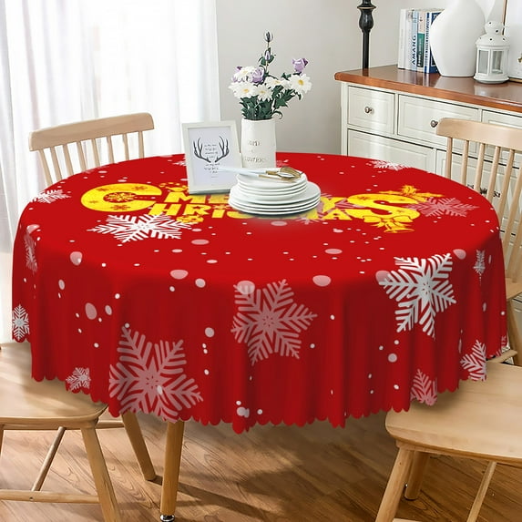 Nanqianyi 70 Inches Round Tablecloth Waterproof Christmas Snowflakes Table Cover for Indoor and Outdoor, Party Table Decoration, Red