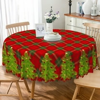 Nanqianyi 70 inch Round Christmas Table Cloth, Red Plaid XMAS Trees Circular Tablecloths Waterproof Polyester Fabric Washable Table Cover for Kitchen Decor