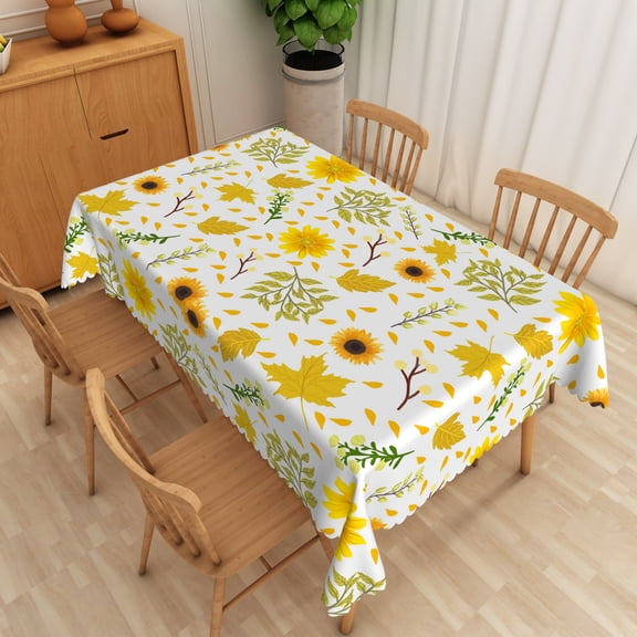 Nanqianyi Autumn Sunflowers Maple Leaves Tablecloth For Kitchen Decor 52" x 70" Rectangle Washable Table Cloth