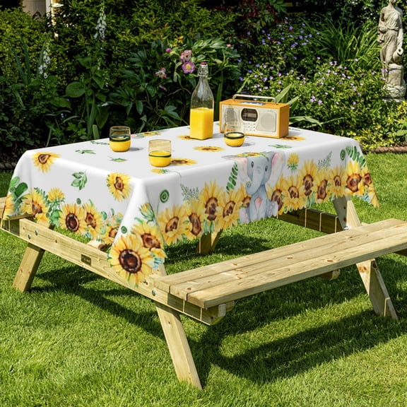 Nanqianyi Baby Shower Child Birthday Party Tablecloth 54" x 72", Sunflowers Elephant Pattern Kitchen Dinner Decoration