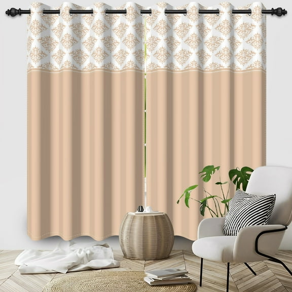 Nanqianyi Beige Blackout Curtains With Grommet, Brown Drapes, 2 Panels, 52x63 inch, Room Darkening for Bedroom Curtains