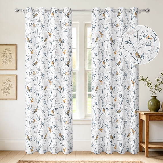 Nanqianyi Bird Floral Blackout Curtains For Living Room Bedroom,42x84 Inch,2 Panels,Thermal Insulated Grommet Top Window Drapes