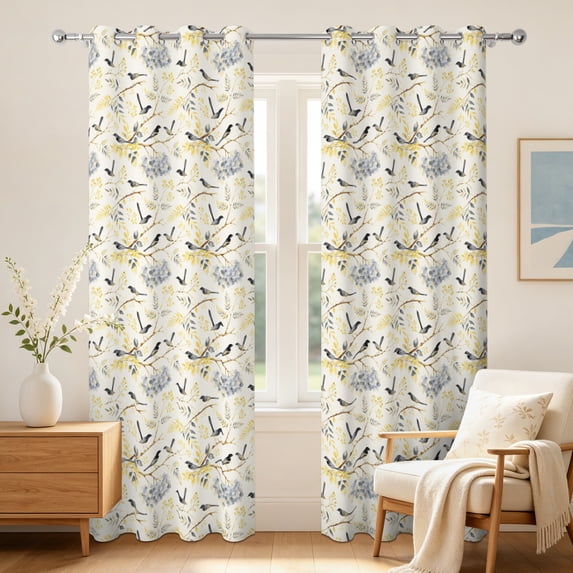 Nanqianyi Bird Floral Branch Blackout Curtains,2 Panels,42x63 Inch,Grommet Top,Thermal Insulated