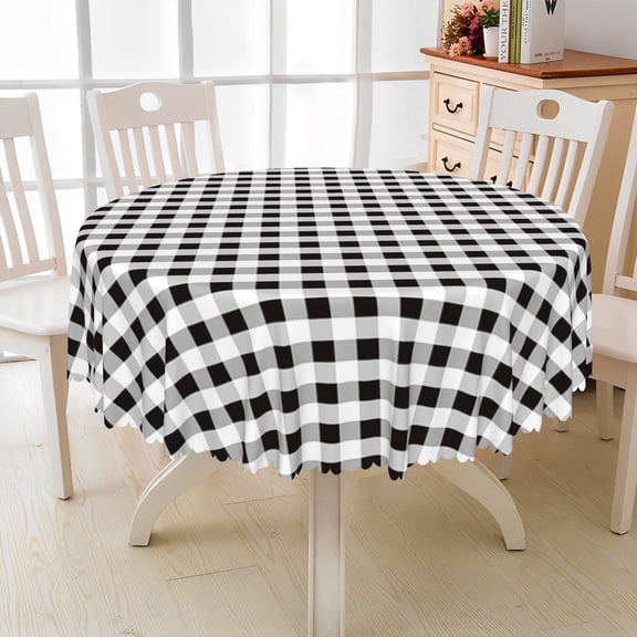 Nanqianyi Black White Checkered Round Tablecloth Waterproof Cover 70 Inches, Polyester Washable Table Cloth for Dining Party Picnic