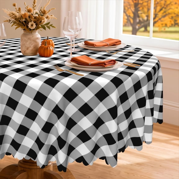 Nanqianyi Black White Checkered Round Tablecloth Waterproof Cover 70 Inches, Polyester Washable Table Cloth for Dining Party Picnic
