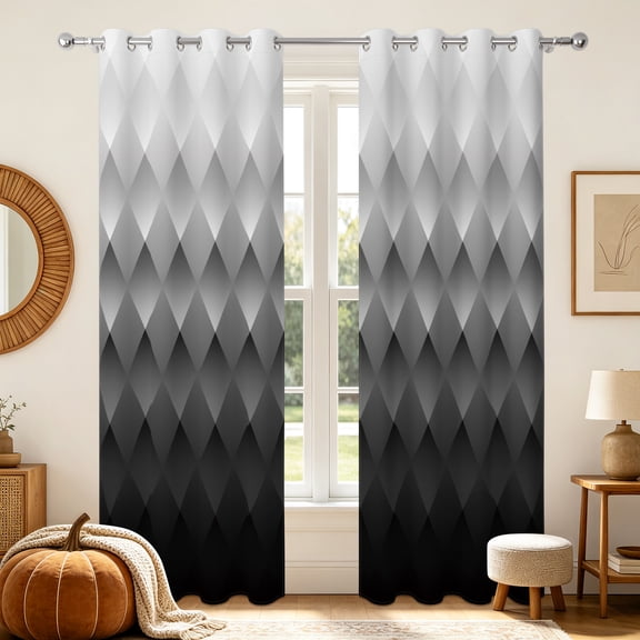 Nanqianyi Black White Rhombus Design Blackout Curtains, Top Grommet Drapes for Bedroom/Living Room, 42x84 inch, 2 Panels