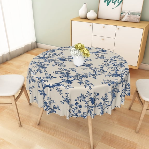 Nanqianyi Blue And White Floral Round Waterproof Tablecloth,70 Inch,Oilproof Table Cover For Indoor Outdoor Tabletop Decoration