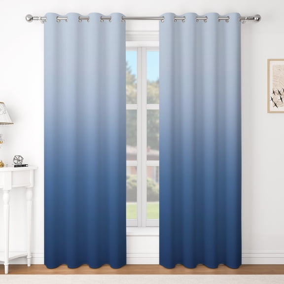 Nanqianyi Blue Blackout Curtains Filtering Light Window Curtain 2 Panels for Bedroom, Gradient Print Grommet Drapes for Living Room,42x84 inch
