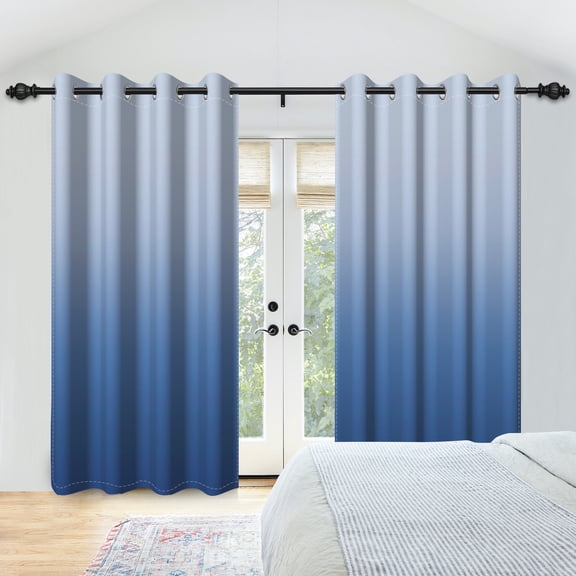 Nanqianyi Blue Blackout Curtains Filtering Light Window Curtain 2 Panels for Bedroom, Gradient Print Grommet Drapes for Living Room,42x84 inch