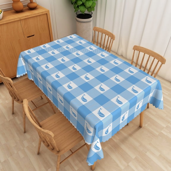 Nanqianyi Blue Checkered 54x72 Tablecloths for Rectangle Tables, Whale Patterns Table Cloth Indoor/Outdoor for Kids Birthday Party