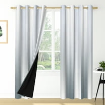 Nanqianyi Blue and Grey Stripe Ombre Blackout Curtains 42 X 96 Inch Length, Gradient Room Darkening Thermal Insulated Grommet Drapes for Bedroom, 2 Panels