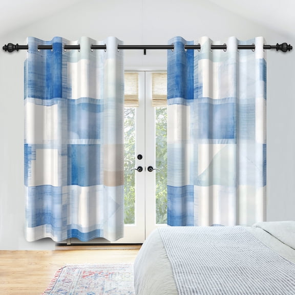 Nanqianyi Blue Grid Blackout Curtains For Bedroom Living Room 42"W x 63"L, 2 Panels, Modern Abstract Geometric Pattern Window Decor