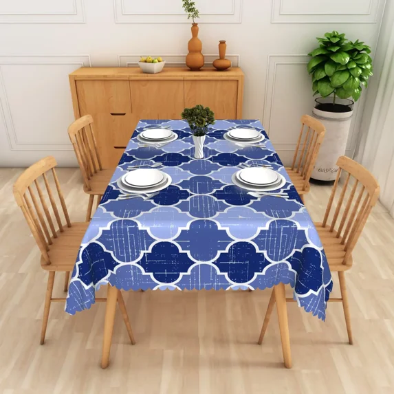Nanqianyi Blue Modern Geometric Tablecloth,Waterproof Stain Resistant Rectangle Table Cover for Dining Kitchen,60x84 Inch