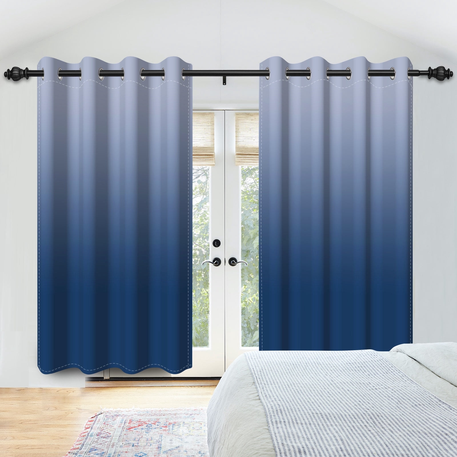 Nanqianyi Blue Ombre Blackout Curtains with Grommet, Room Darkening Window Drapes for Living Room/Bedroom,2 Panels, 42x63 inches