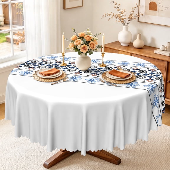 Nanqianyi Bohemian Geometric Round Tablecloth,60 Inch,Waterproof Stain Resistant for Dining Table
