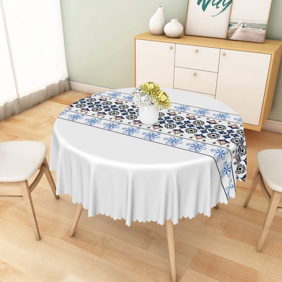 Nanqianyi Bohemian Geometric Round Tablecloth,60 Inch,Waterproof Stain Resistant for Dining Table