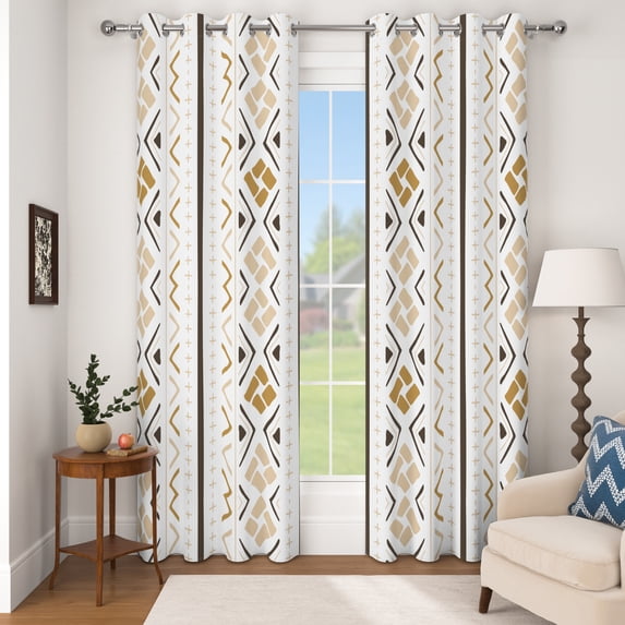 Nanqianyi Boho Beige Geometric Blackout Curtains,Thermal Insulated Grommet Top Window Drapes,2 Panels,42x63 Inch