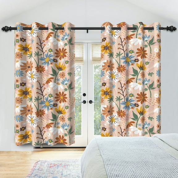 Nanqianyi Boho Floral Blackout Curtains Bedroom & Living Room, Colorful Flower Pattern 42"W x 84"L, 2 Panels