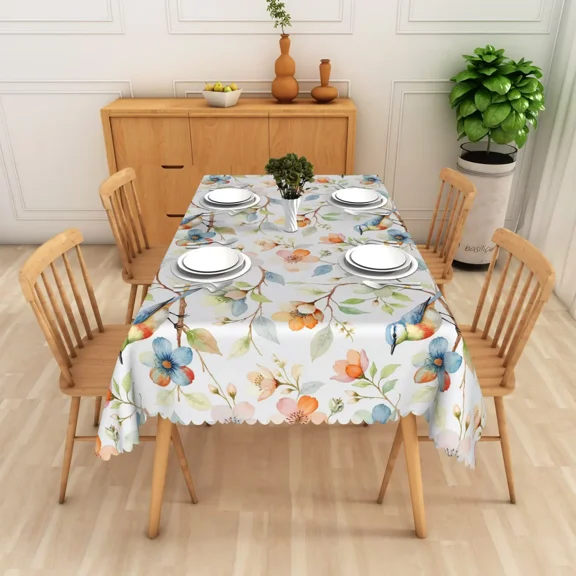 Nanqianyi Boho White Floral Tablecloth for Kitchen Dining,Rectangle Wipeable Proof Stain Table Cover,60x70