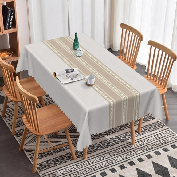 Nanqianyi Brown Striped Rectangular Tablecloth 60 x 102 inch Waterproof Polyester Dining Tablecloth for Party Banquet