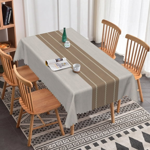 Nanqianyi Brown Striped Rectangular Tablecloth 60 x 102 inch Waterproof Polyester Dining Tablecloth for Party Banquet