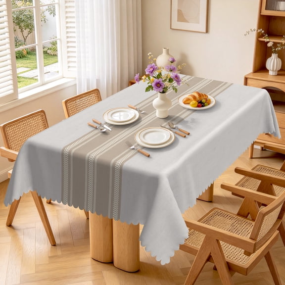 Nanqianyi Brown Striped Rectangular Tablecloth 60 x 102 inch Waterproof Polyester Dining Tablecloth for Party Banquet
